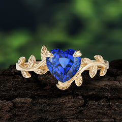 Unique Design Heart Cut 3 Prong Sapphire Leaf Engagement Ring