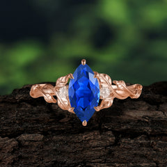 Nature-Inspired 6 Prong Dazzling Marquise Sapphire Engagement Ring