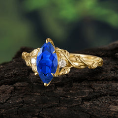 Nature-Inspired 6 Prong Dazzling Marquise Sapphire Engagement Ring