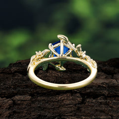 6 Prong Hexagon Cut Sapphire Vine Flower Ring