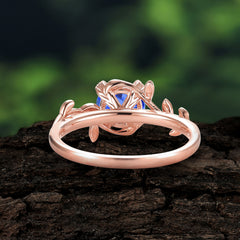4 Prong Round Cut Sapphire Nature Inspired Leaf Engagement Ring