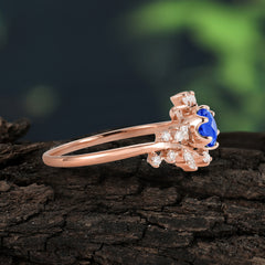 Nature-Inspired 6 Prong Round Cut Sapphire Ring
