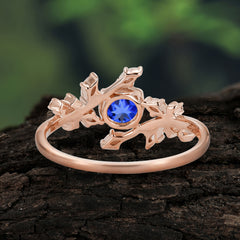 Nature-Inspired 6 Prong Round Cut Sapphire Ring
