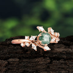 Nature-Inspired 6 Prong Round Cut Natural Moss Agate Ring