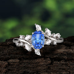 Nature-Inspired 6 Prong Branch Oval-Cut Sapphire Engagement Ring