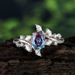 Nature-Inspired Branch  6 prong Oval-Cut Alexandrite Engagement Ring