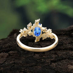 Nature-Inspired 6 Prong Branch Oval-Cut Sapphire Engagement Ring