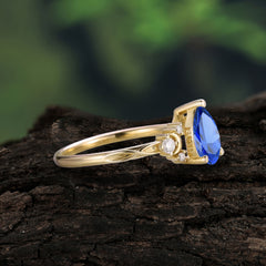 3 Prong Unique Pear Cut Sapphire Cluster Engagement Ring
