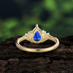 3 Prong Unique Pear Cut Sapphire Cluster Engagement Ring