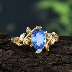 4 Prong Nature Inspired Leafy Vine Pear Cut Sapphire Engagement Ring