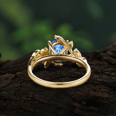 4 Prong Nature Inspired Leafy Vine Pear Cut Sapphire Engagement Ring