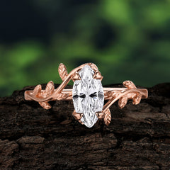 Nature-Inspired Leafy Branch 4-Prong Marquise Moissanite Engagement Ring