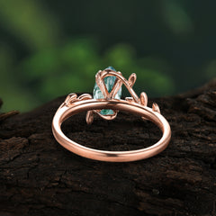Nature-Inspired Leafy Branch 4-Prong Marquise Natural Moss Agate Engagement Ring
