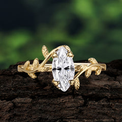 Nature-Inspired Leafy Branch 4-Prong Marquise Moissanite Engagement Ring