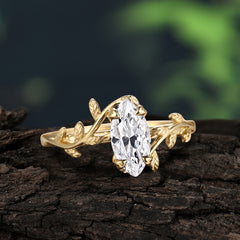Nature-Inspired Leafy Branch 4-Prong Marquise Moissanite Engagement Ring