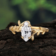 Nature-Inspired Leafy Branch 4-Prong Marquise Moissanite Engagement Ring
