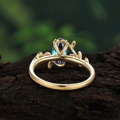 Nature-Inspired Leafy Branch 4-Prong Marquise Alexandrite Engagement Ring