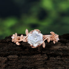 Nature-Inspired Vine-Wrapped 4-Prong Hexagon-Cut Moissanite Engagement Ring
