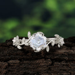 Nature-Inspired Vine-Wrapped 4-Prong Hexagon-Cut Moissanite Engagement Ring