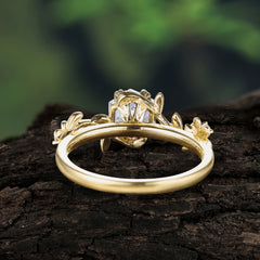 Nature-Inspired Vine-Wrapped 4-Prong Hexagon-Cut Moissanite Engagement Ring