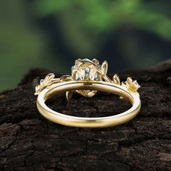 Nature-Inspired Vine-Wrapped 4-Prong Hexagon-Cut Natural Moss Agate Engagement Ring