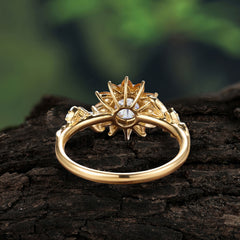Nature-Inspired Sunflower 4-Prong Round Cut Moissanite Engagement Ring