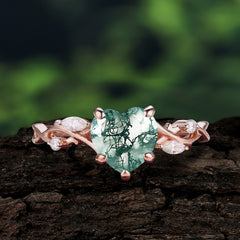 Vintage 5-Prong Heart-Cut Natural Moss Agate Engagement Ring