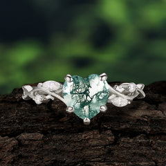 Vintage 5-Prong Heart-Cut Natural Moss Agate Engagement Ring