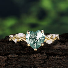 Vintage 5-Prong Heart-Cut Natural Moss Agate Engagement Ring