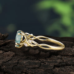 Vintage 5-Prong Heart-Cut Natural Moss Agate Engagement Ring