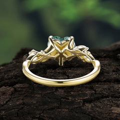 Vintage 5-Prong Heart-Cut Natural Moss Agate Engagement Ring