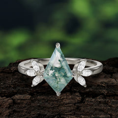 Minimalist Luxe 4-Prong Kite-Cut Natural Moss Agate Engagement Ring
