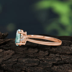 Minimalist 4-Prong Coffin-Cut Natural Moss Agate Engagement Ring