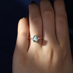 Minimalist 4-Prong Coffin-Cut Natural Moss Agate Engagement Ring