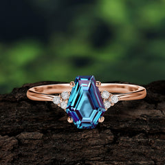 Minimalist 4-Prong Coffin-Cut Alexandrite Engagement Ring