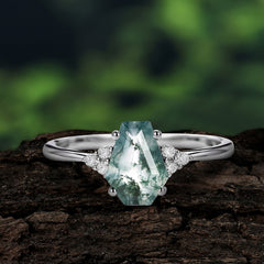 Minimalist 4-Prong Coffin-Cut Natural Moss Agate Engagement Ring