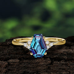 Minimalist 4-Prong Coffin-Cut Alexandrite Engagement Ring