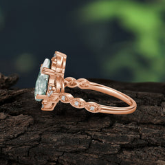 Vintage Luxe Kite-Cut Natural Moss Agate Engagement Ring