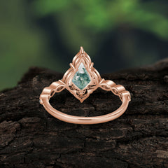 Vintage Luxe Kite-Cut Natural Moss Agate Engagement Ring