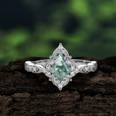 Vintage Luxe Kite-Cut Natural Moss Agate Engagement Ring