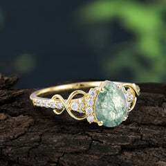 Luxury 4-Prong Pear-Shaped Natural Moss Agate Wedding Ring
