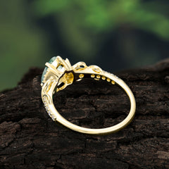 Luxury 4-Prong Pear-Shaped Natural Moss Agate Wedding Ring