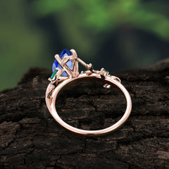 4 Prong Nature Inspired Pear Cut Sapphire Leaf Gold Engagement Ring