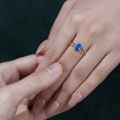 4 Prong Nature Inspired Pear Cut Sapphire Leaf Gold Engagement Ring