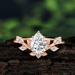 Nature-Inspired 6-Prong Teardrop Moissanite Engagement Ring