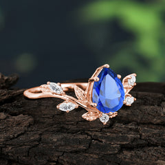 Nature-Inspired 6-Prong Teardrop Sapphire Engagement Ring