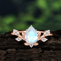 Pear Shaped Natural Moonstone Engagement Ring Wedding Ring