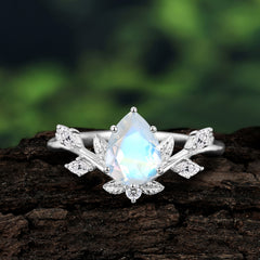 Pear Shaped Natural Moonstone Engagement Ring Wedding Ring