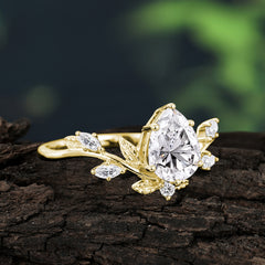 Nature-Inspired 6-Prong Teardrop Moissanite Engagement Ring
