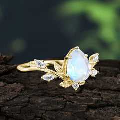 Pear Shaped Natural Moonstone Engagement Ring Wedding Ring